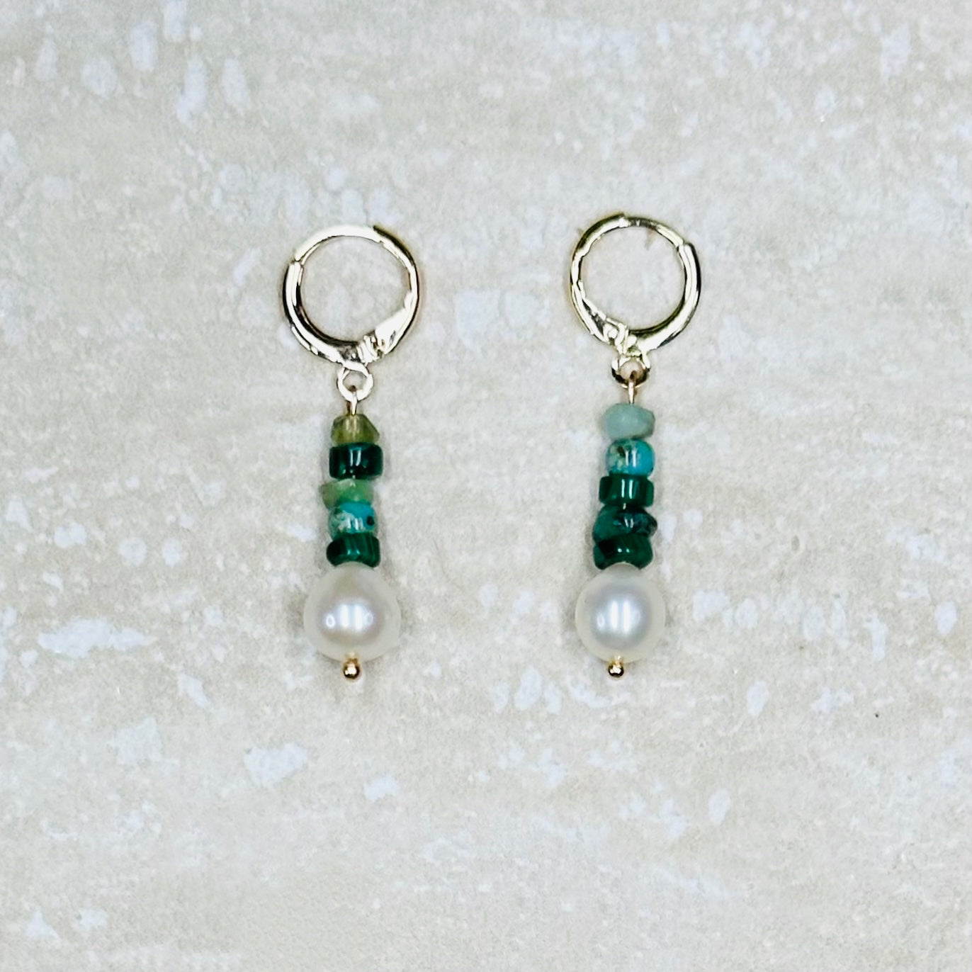 Peridot, Malachite, Apatite and Pearl Earrings