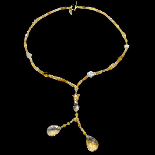 Golden Treasure Beach Opal & Citrine Charm Necklace