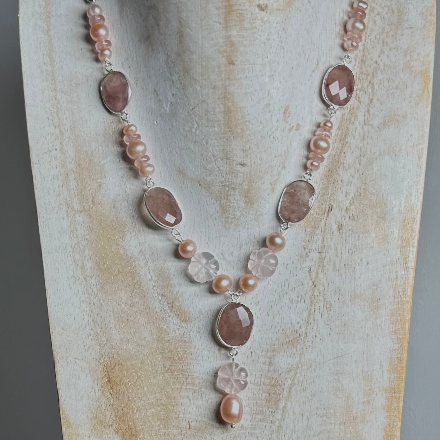 Pearl, Strawberry & Rose Quartz Necklace