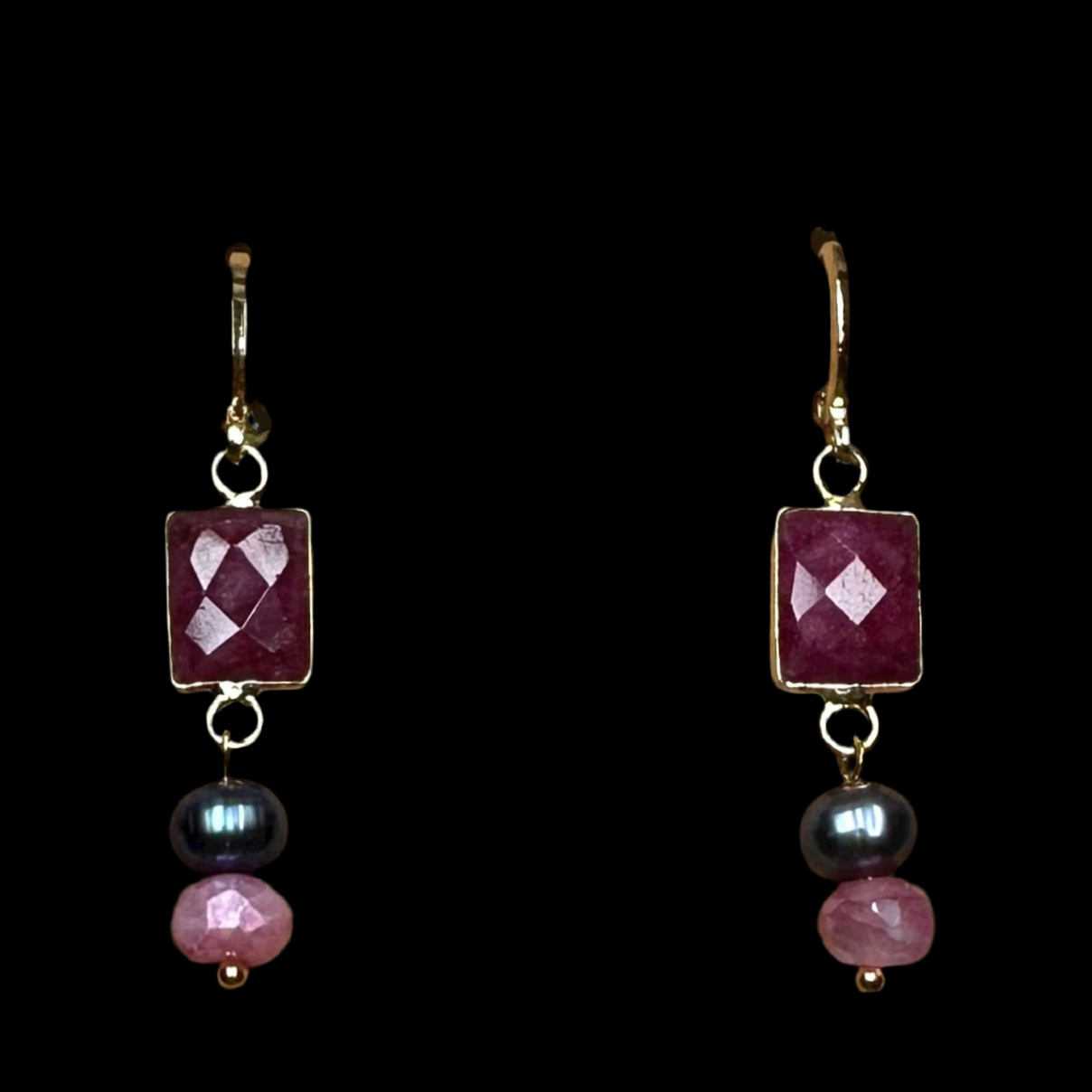 Dark Love Ruby Pearl & Moonstone Earrings