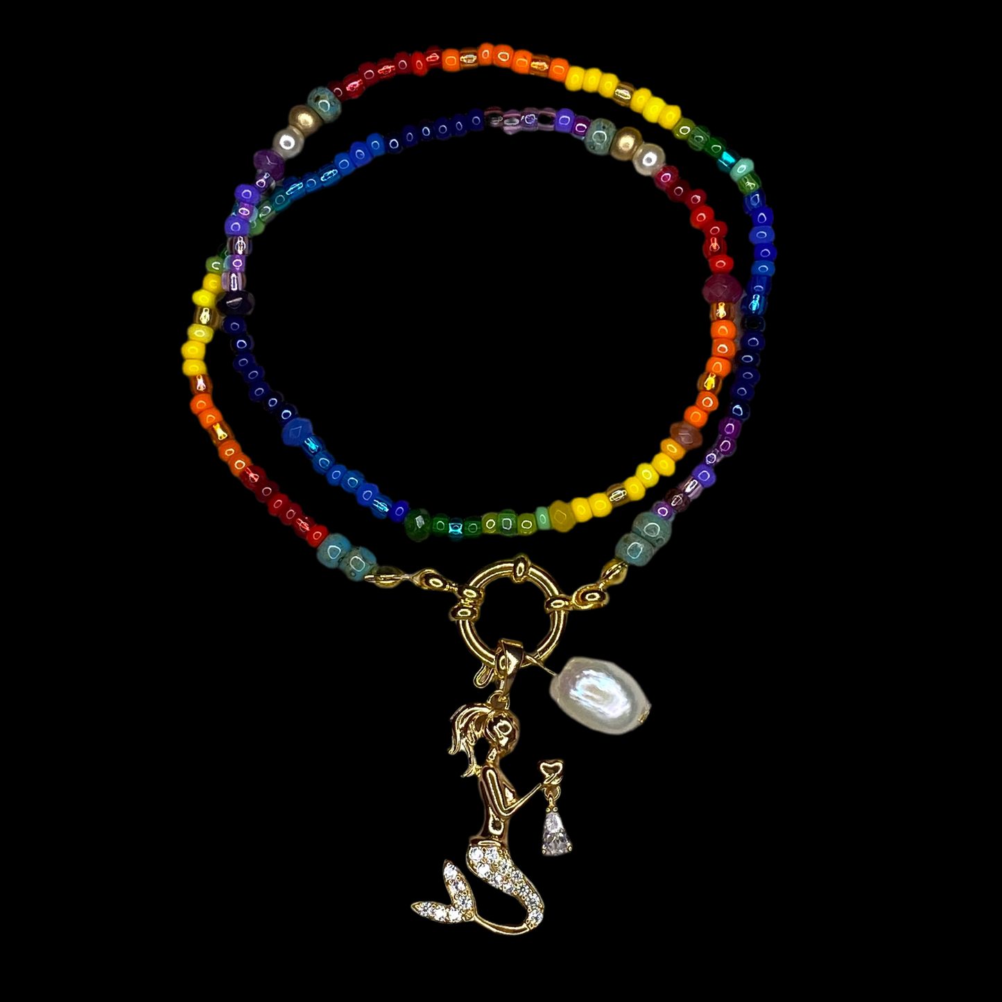 Rainbow Semi-Precious Beaded Charm Necklace