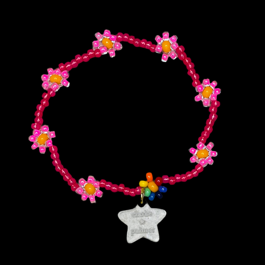 Neon Pink Daisy Beaded Bracelet