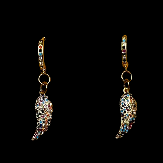 Rainbow Angel Wing CZ Earrings