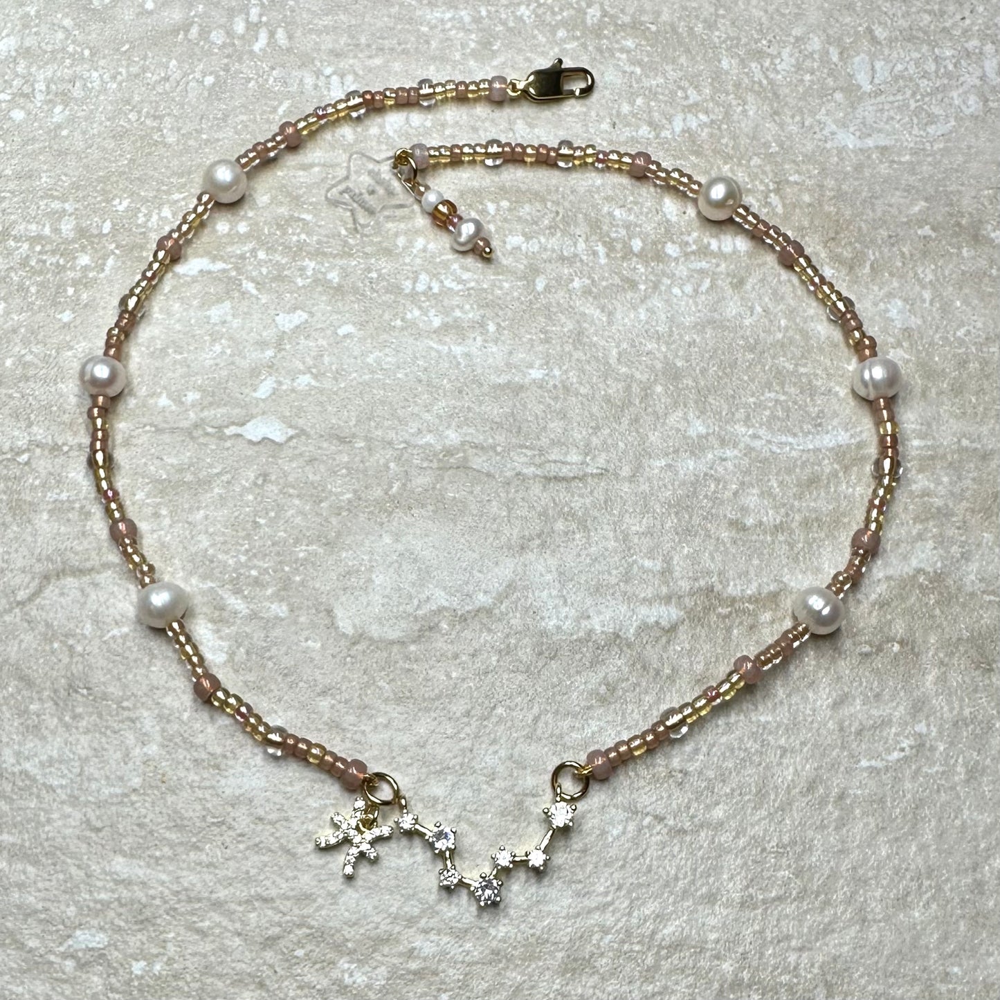 Zodiac Constellation Rosy Glow Pearl Necklace