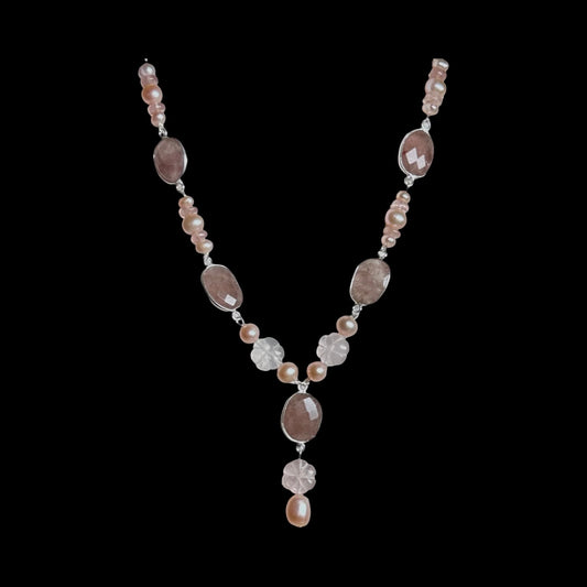 Pearl, Strawberry & Rose Quartz Necklace