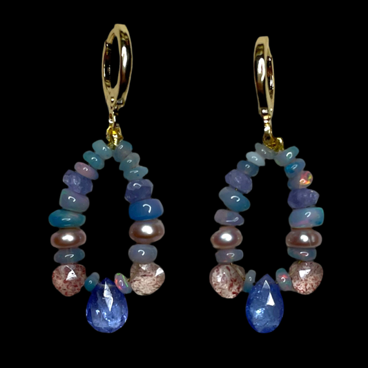 'Delphine' Opal, Tanzanite and Pearl Earrings