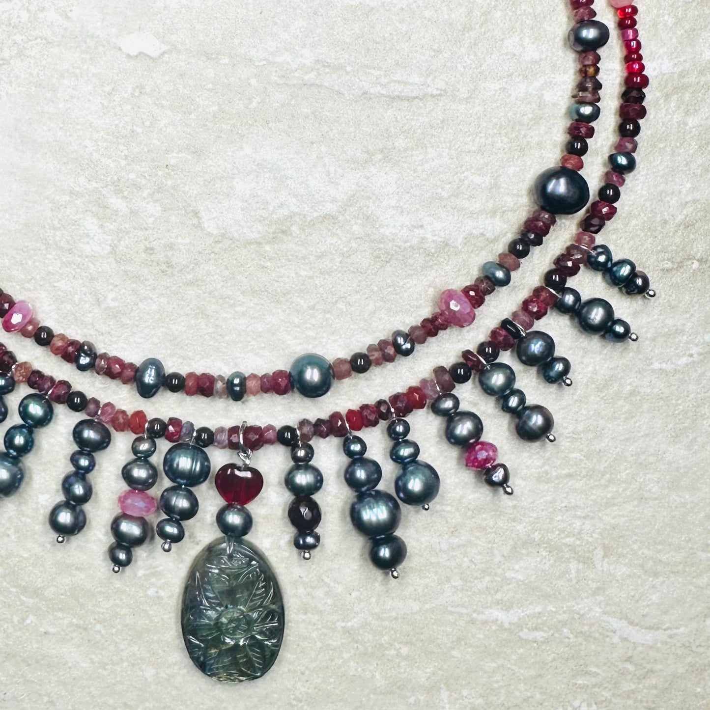 Dark_Love_Ruby_Garnet_Tourmaline_Black_Pearl_and_Carved_Labradorite_Pendant double strand 