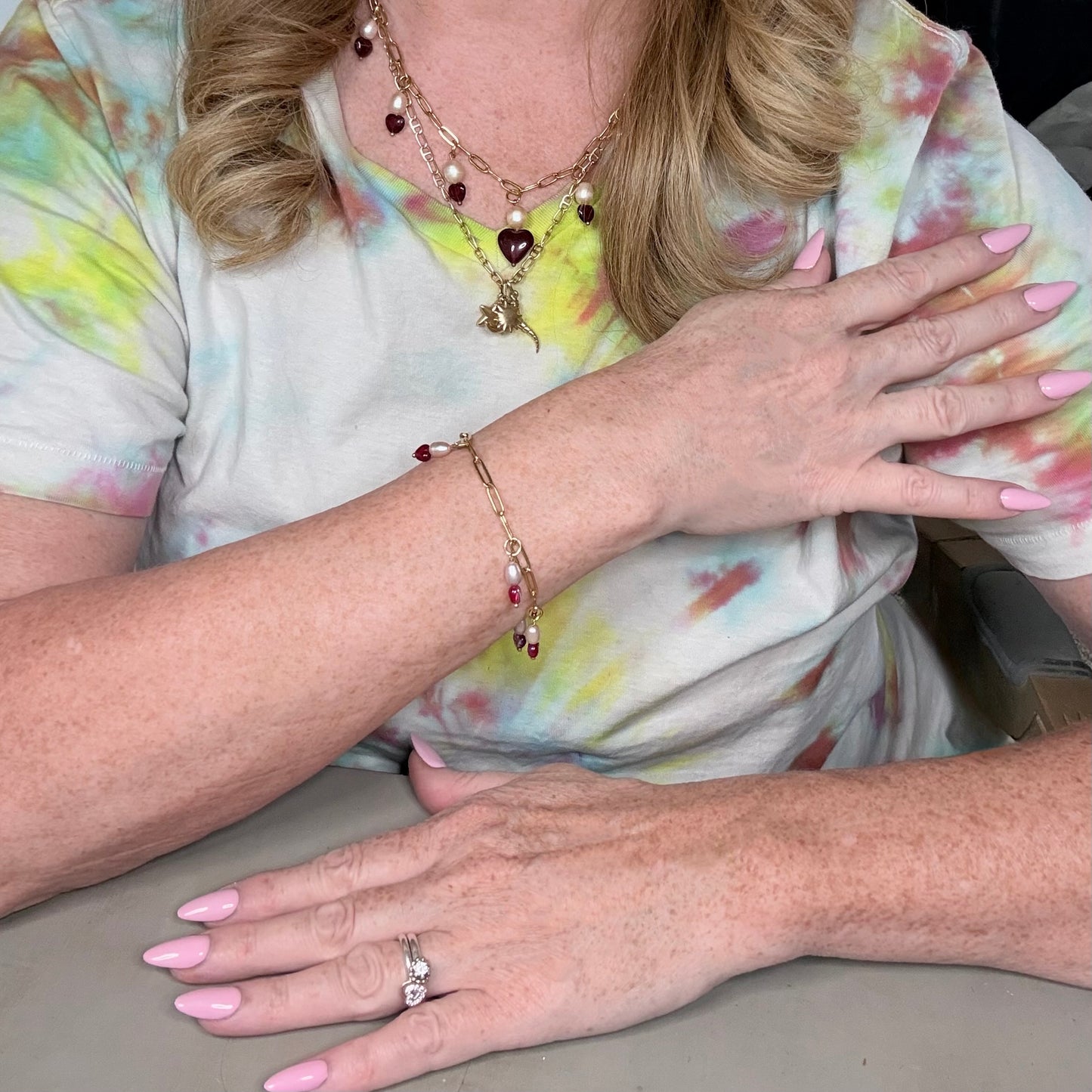 Chain of Hope ‘Wear Your Heart’ Heart Line Bracelet | Chalcedony Heart & Freshwater Pearl Bracelet | Handmade Jewellery | CLARKE PALMER