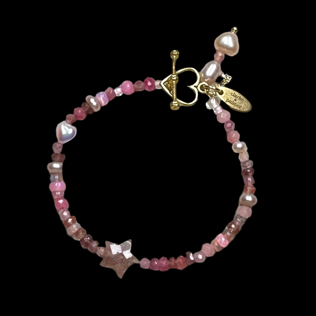 'Heavenly Star' Strawberry Quartz Tourmaline Opal and Pearl Bracelet