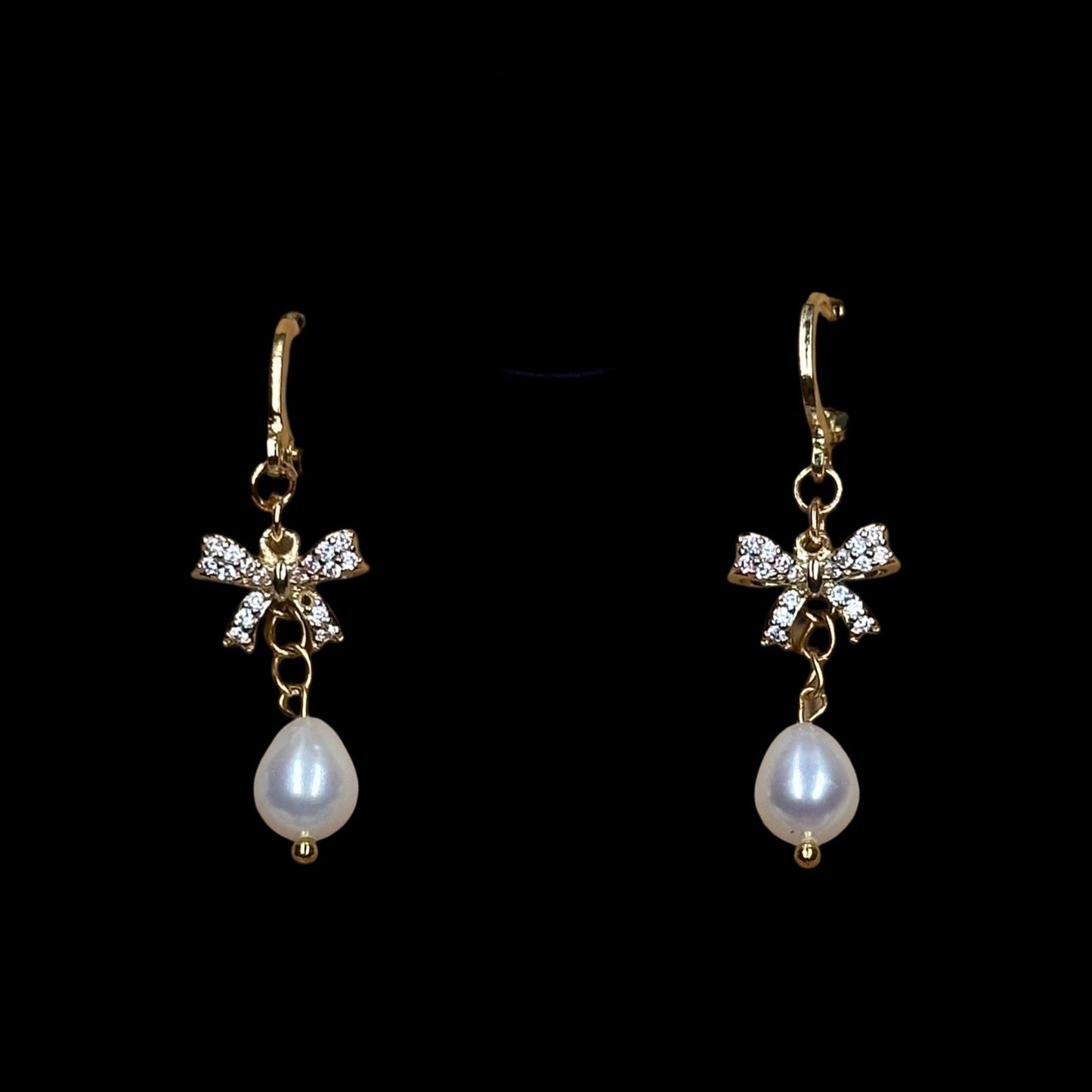 Bow Drop Pearl Earrings