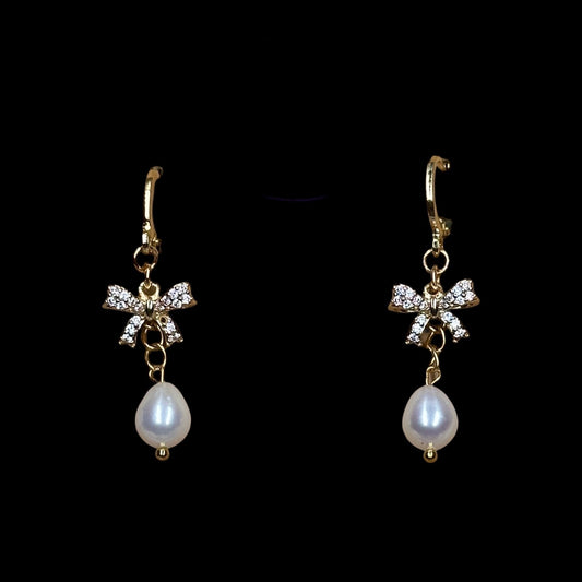 Bow Drop Pearl Earrings