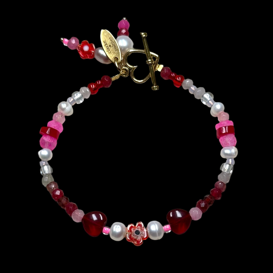 ‘Hearts and Flowers’ Love Gemstone and Pearl Bracelet