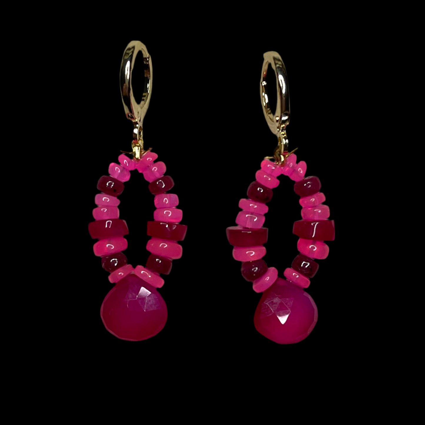 La Vie en Rose Pink Opal, Ruby and Chalcedony Earrings