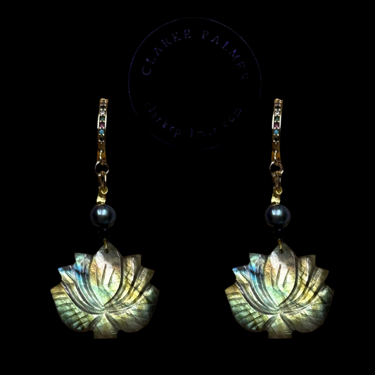 Labradorite Lotus & Pearl Earrings