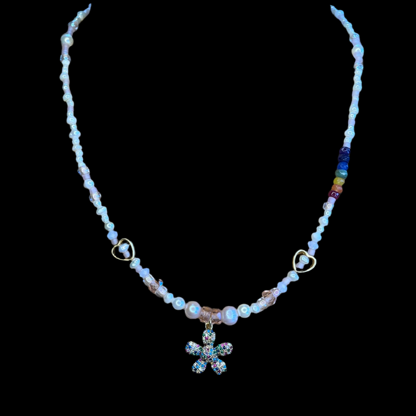 Daisy, Pearl and Precious Rainbow Necklace