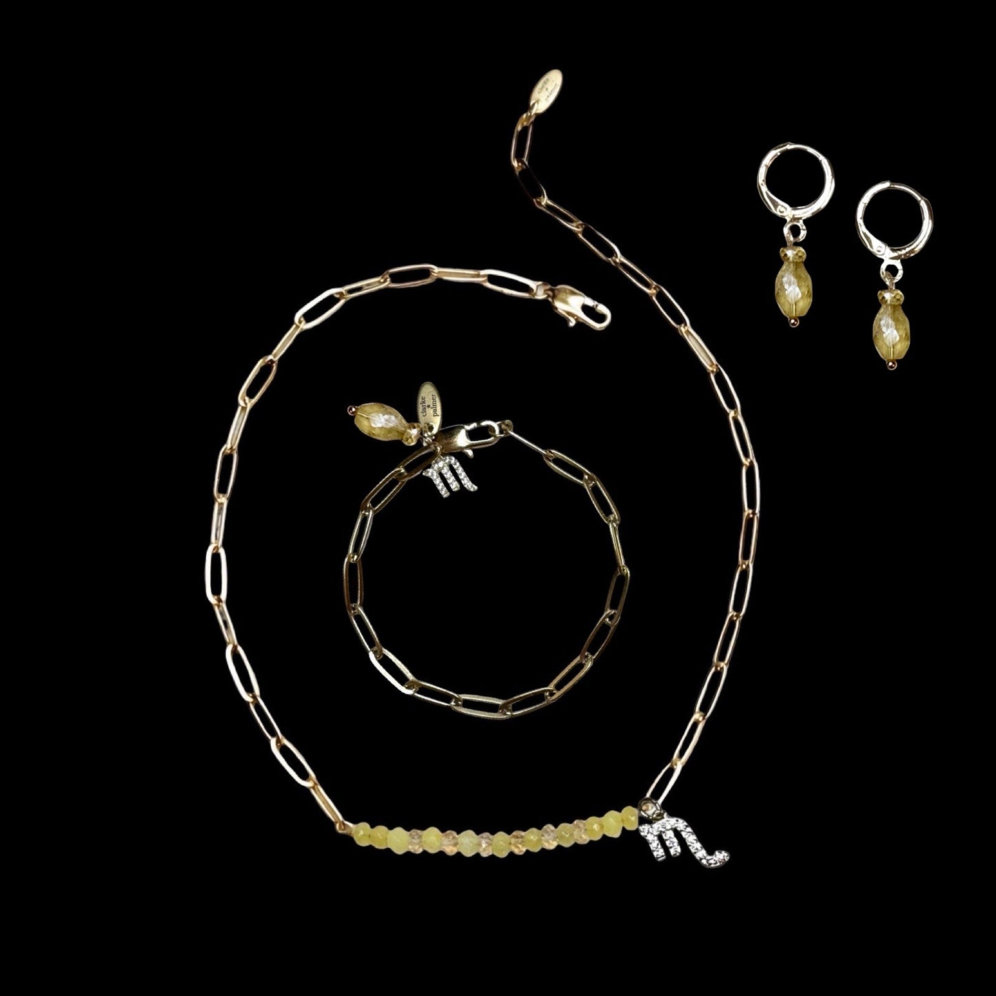 Star Sign & Birthstone Necklace (Gemstone Inlay Edition) | Bracelet & Earring Trio Gold Vermeil Gemstone | CLARKE PALMER