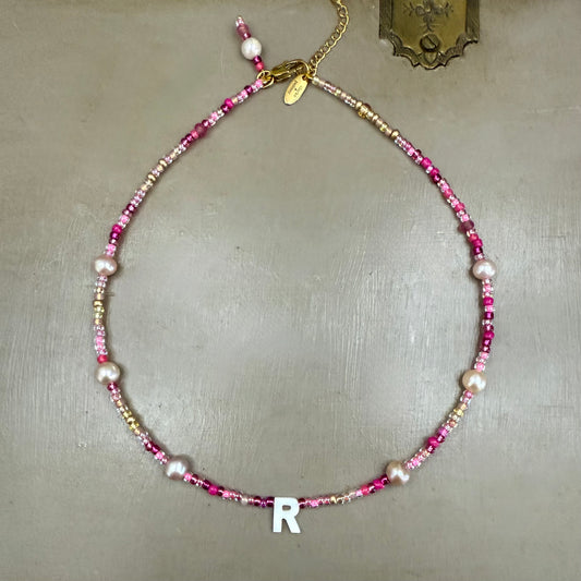 Pearl Letter Pink-Rose Gold Ombré Necklace