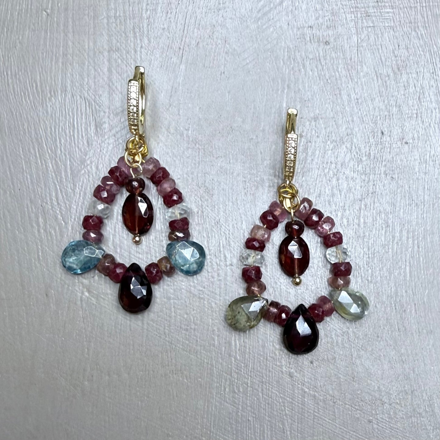 Violetta Moss Aquamarine, Ruby & Garnet Earrings | CLARKE PALMER