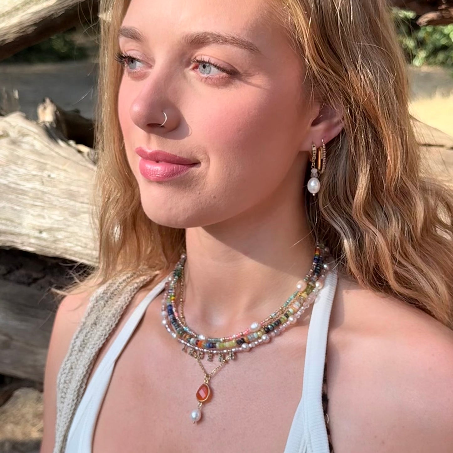 Lumière Pearl & Moonstone Oval Pearl Drop Earrings | Handmade Freshwater Pearl Earrings