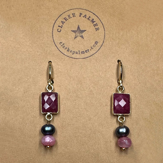 Dark Love Ruby Pearl & Moonstone Earrings