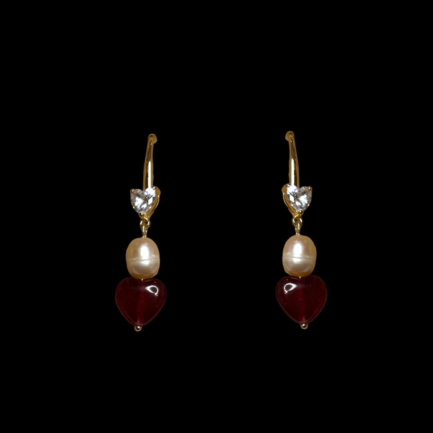 Chalcedony Heart and Pearl Earrings