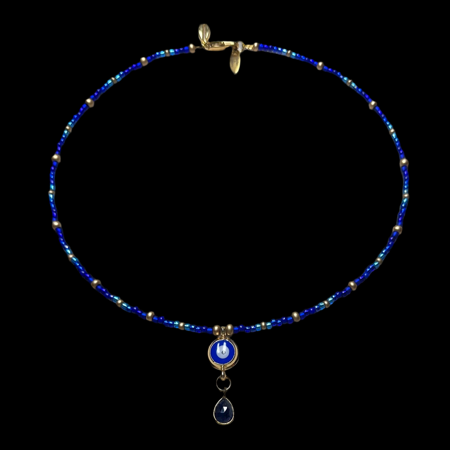 Evil Eye Sapphire Drop Beaded Necklace