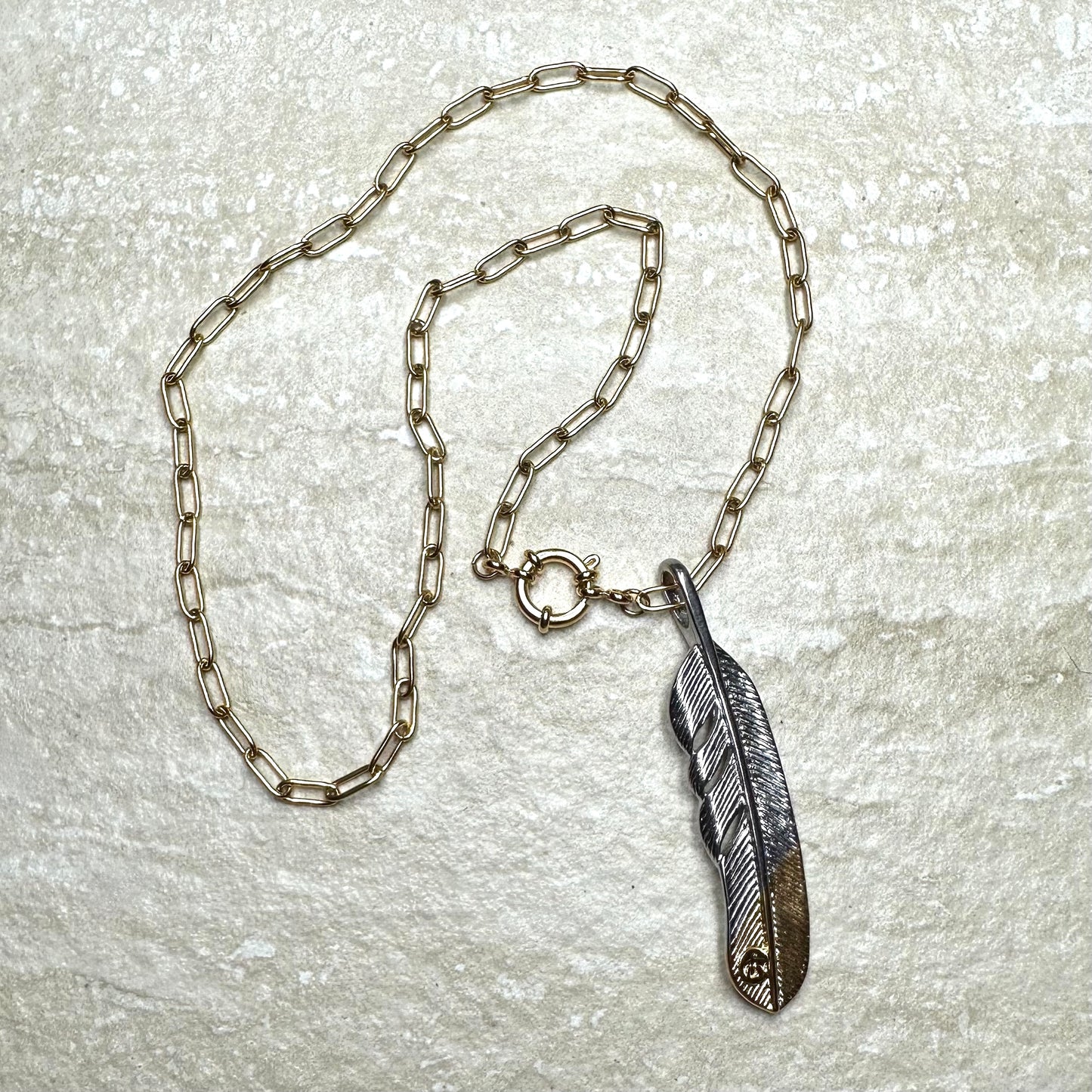 Duotone Large Feather Pendant Necklace