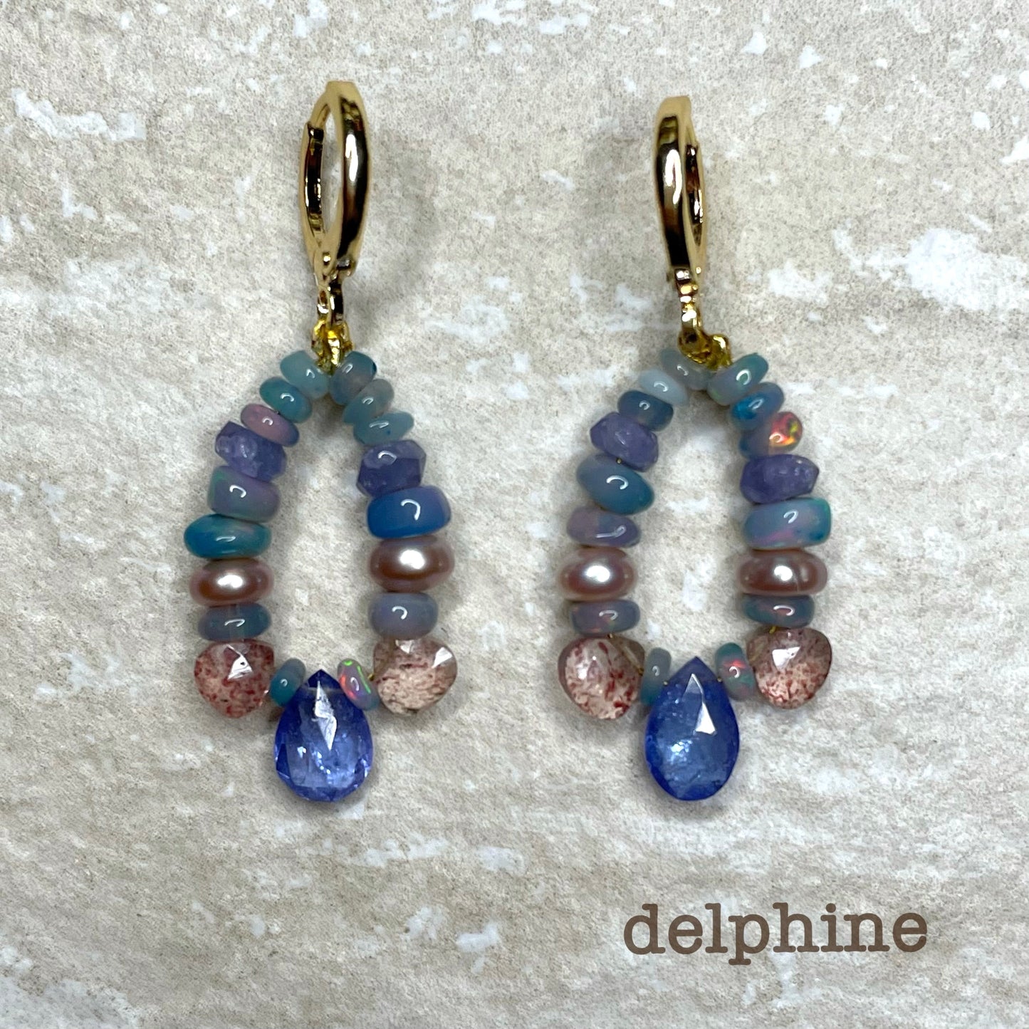 'Delphine' Opal, Tanzanite and Pearl Earrings