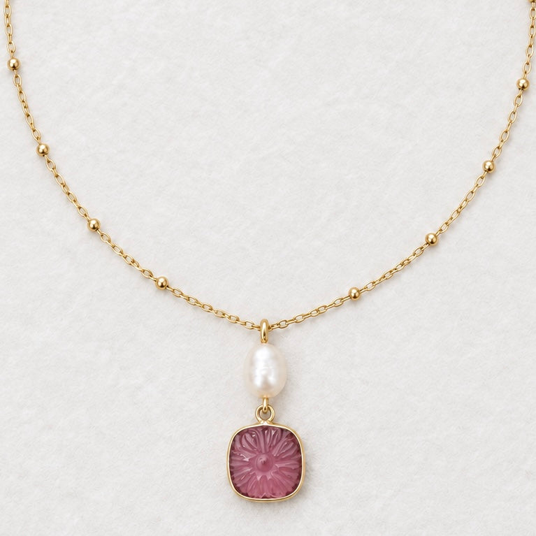 Fleur Étoilée - Carved Gemstone & Gold Vermeil Satellite Chain Necklace | Clarke Palmer