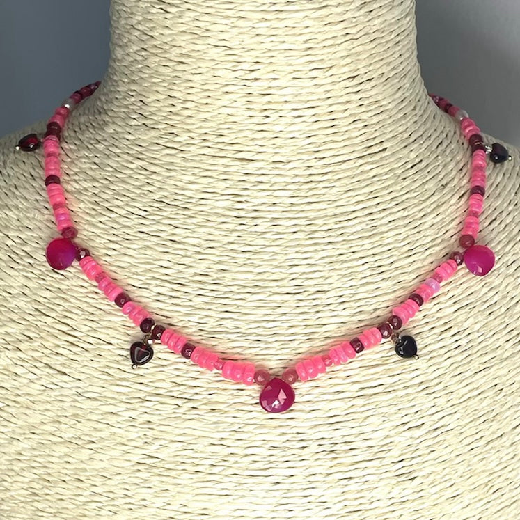 La Vie en Rose Pink Opal, Chalcedony and Ruby Necklace