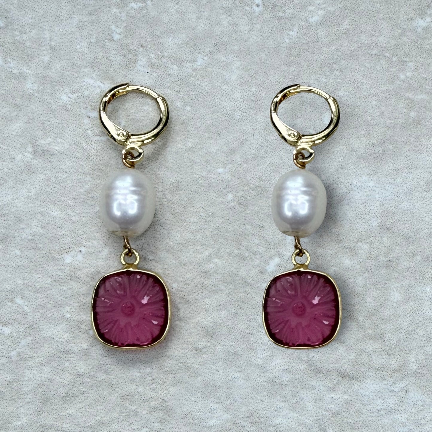 Fleur Étoilée - Carved Gemstone & Gold Vermeil Hoop Earrings - Clarke Palmer