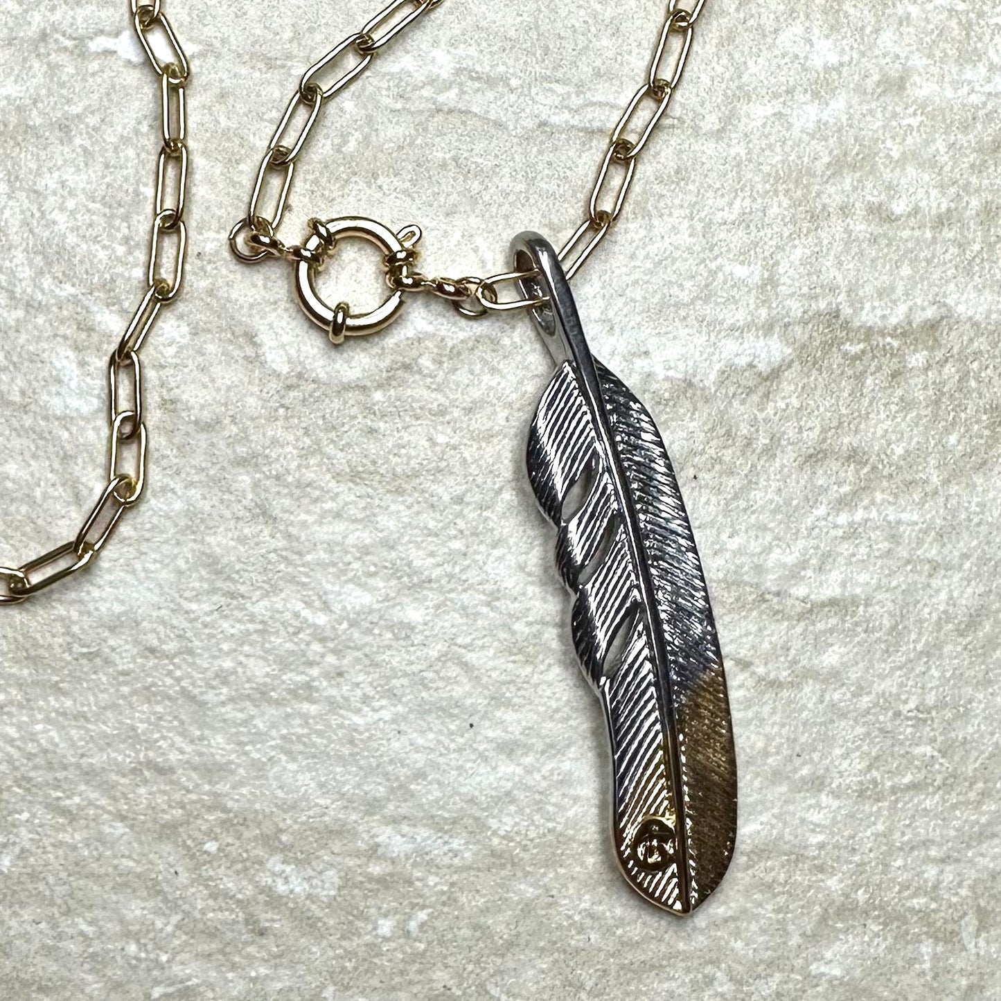 Duotone Large Feather Pendant Necklace