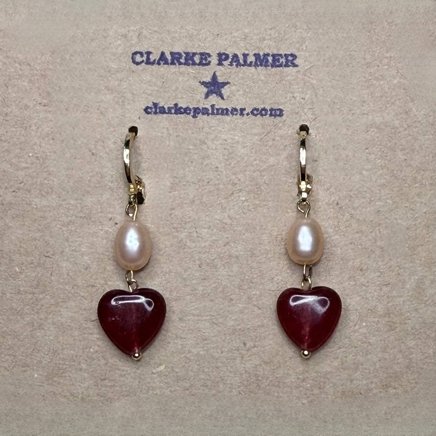 Chain of Hope ‘Wear Your Heart’ 
| Chalcedony Heart & Pearl Earrings |Gold Vermeil CZ |Handmade | CLARKE PALMER