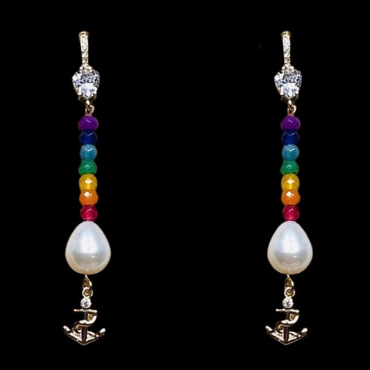 Anchor Pearl and Precious Rainbow Earrings