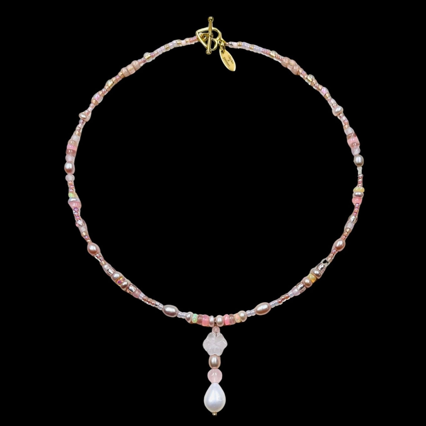 Angel Opal, Rose Quartz and Pearl Necklace