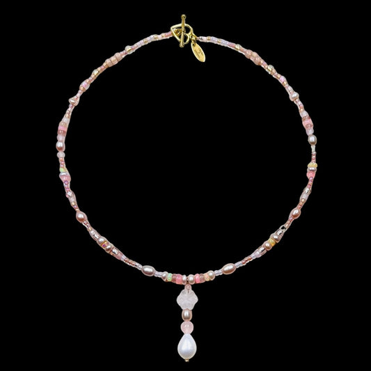 Angel Opal, Rose Quartz and Pearl Necklace