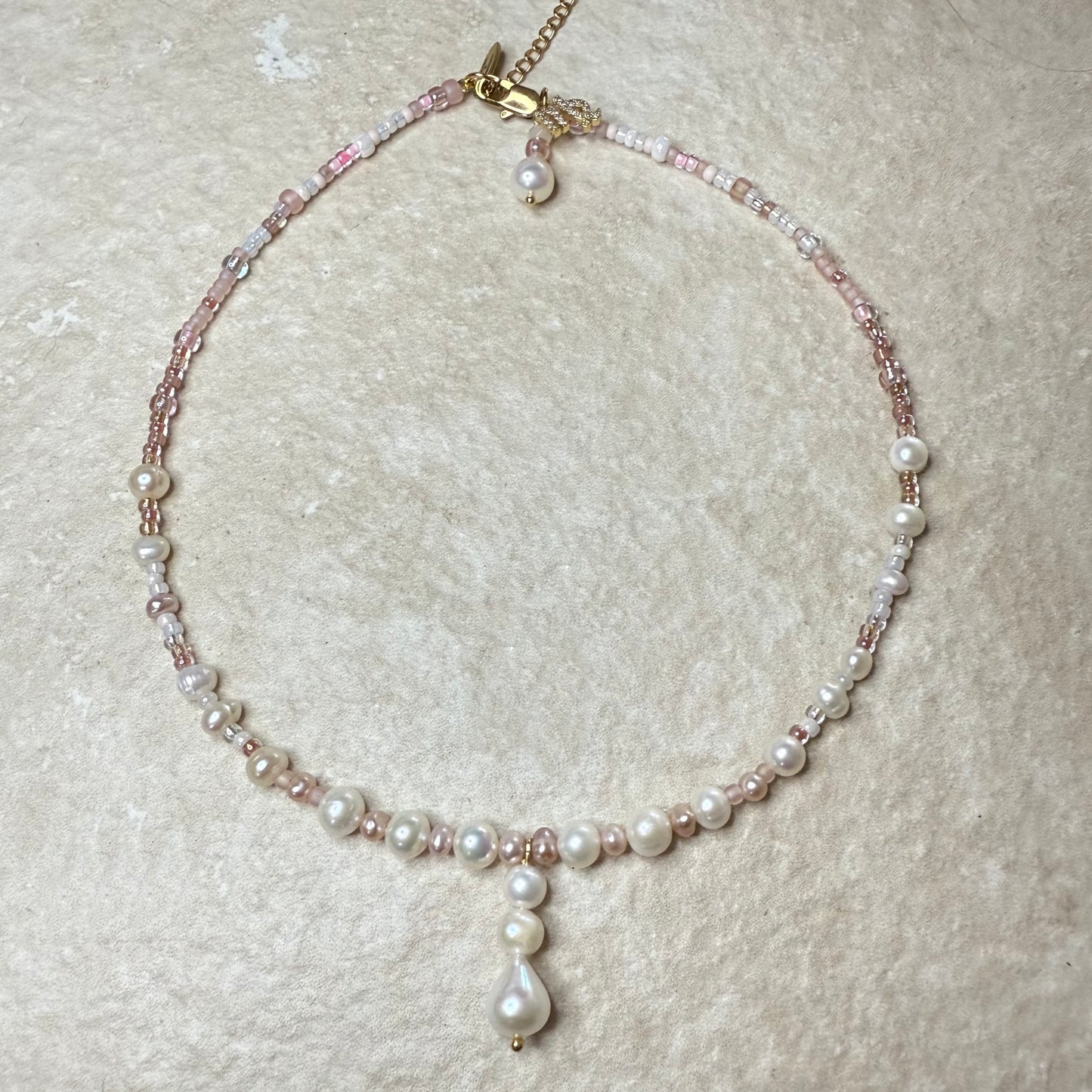 Teardrop Pearl CZ Beaded Necklace