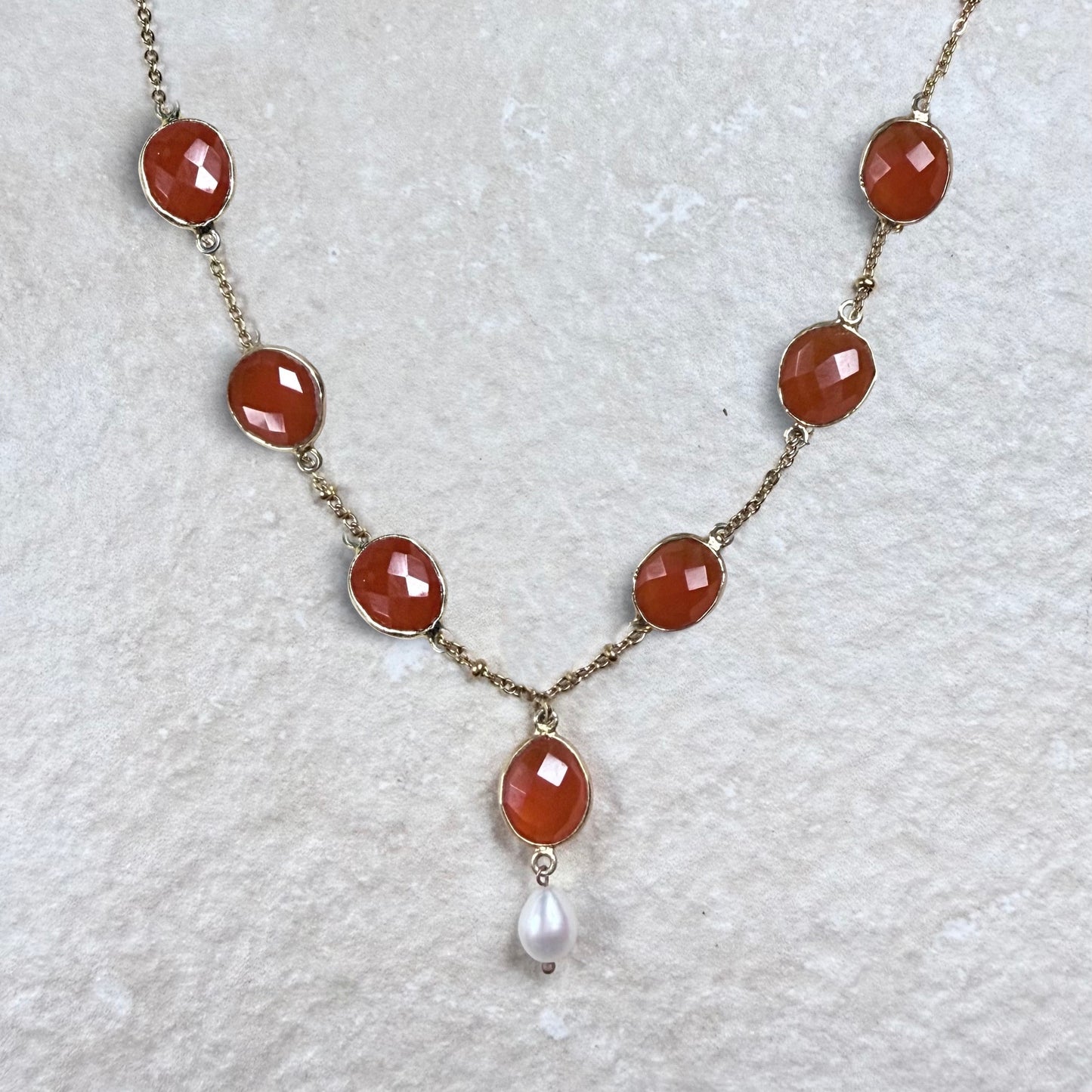 Lerici Sunset Venus Necklace | Handmade Carnelian | Drop Pearl | Gold Vermeil Jewellery | Clarke Palmer