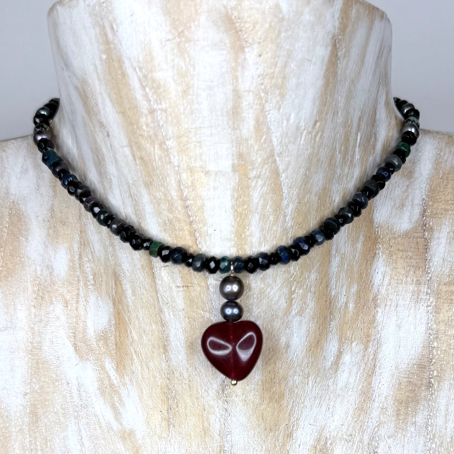 Dark Love Choker - Spinel, Opal, Pearl, Chalcedony - Handmade - CLARKE PALMER