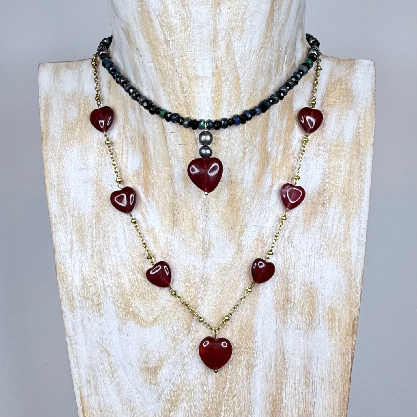 Dark Love Choker - Spinel, Opal, Pearl, Chalcedony - Handmade - CLARKE PALMER