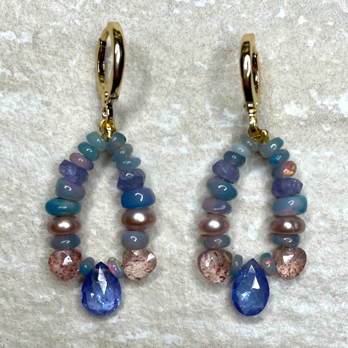 'Delphine' Opal, Tanzanite and Pearl Earrings