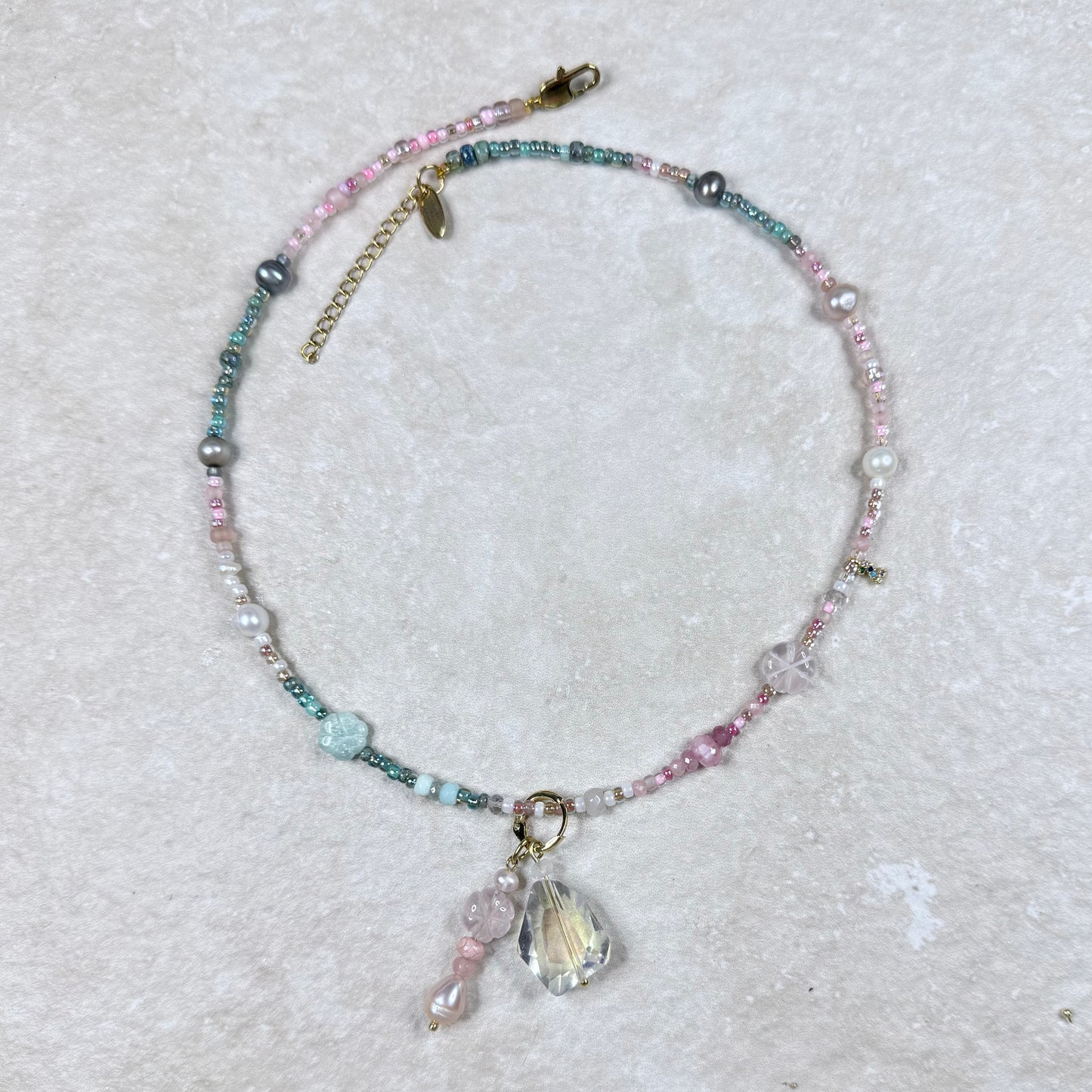 Heavenly Love Necklace - Gemstone, Miyuki Bead, Gold Vermeil Charm - CLARKE PALMER
