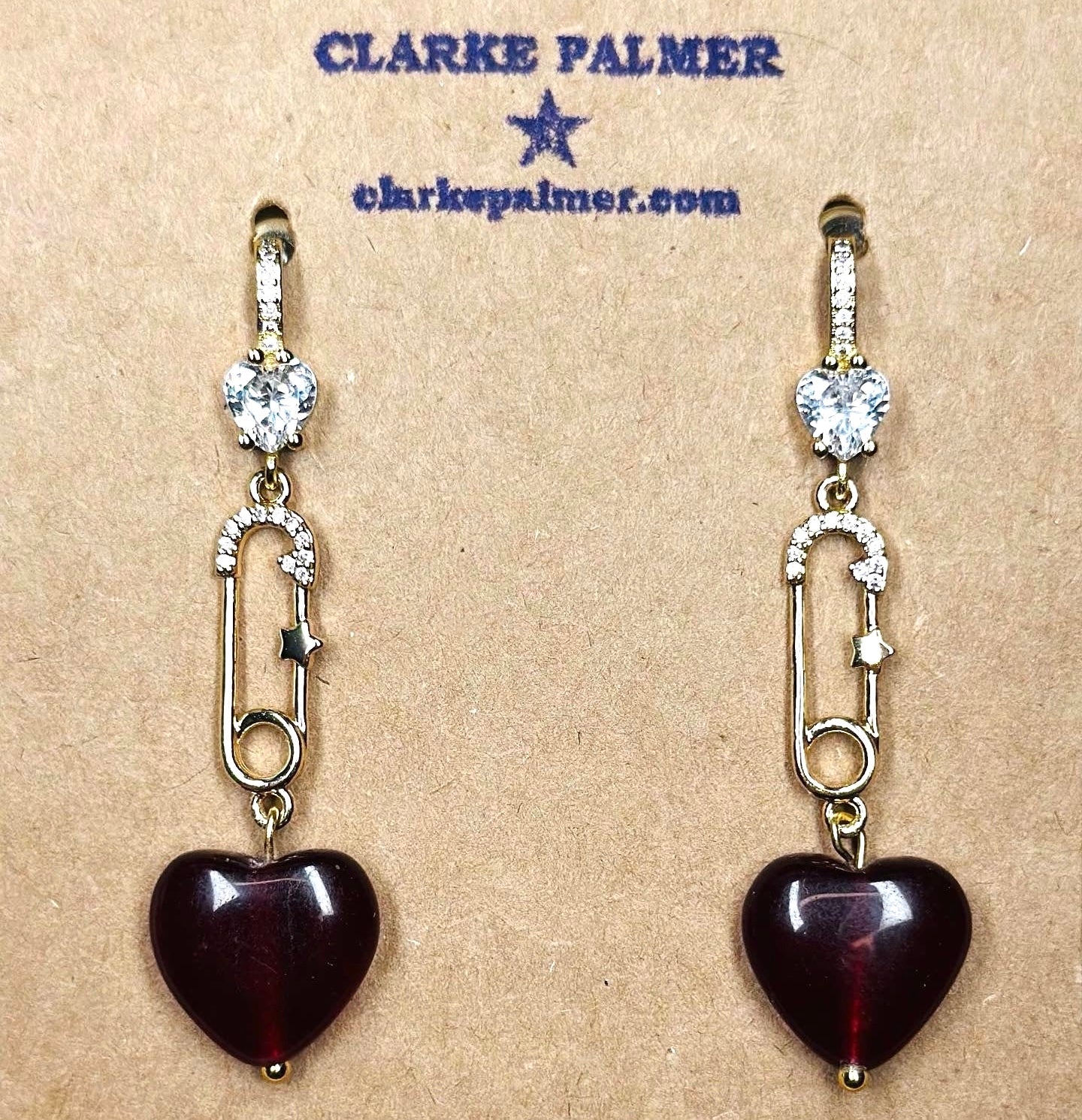 Safety Pin Drop Chalcedony Heart Earrings