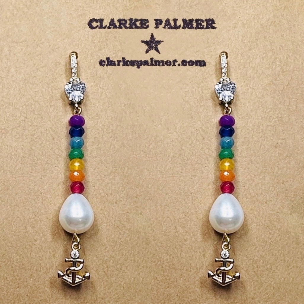 Anchor Pearl and Precious Rainbow Earrings