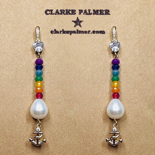 Anchor Pearl and Precious Rainbow Earrings