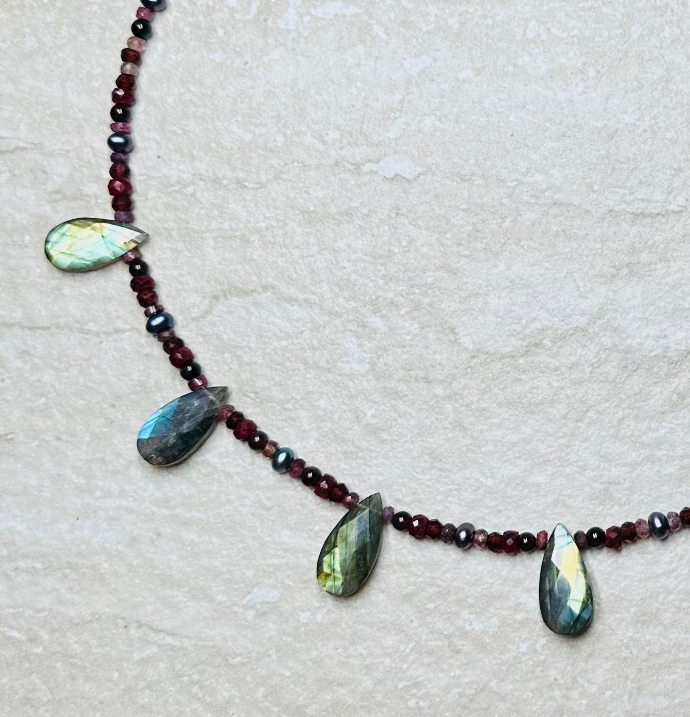 Labradorite Briolette Ruby & Garnet Necklace