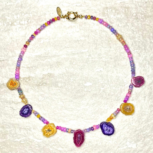 Solar Quartz and Opal Briolette Jaimala Necklace