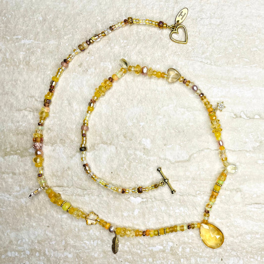 Golden Treasure Beach Opal Citrine Pendant Necklace