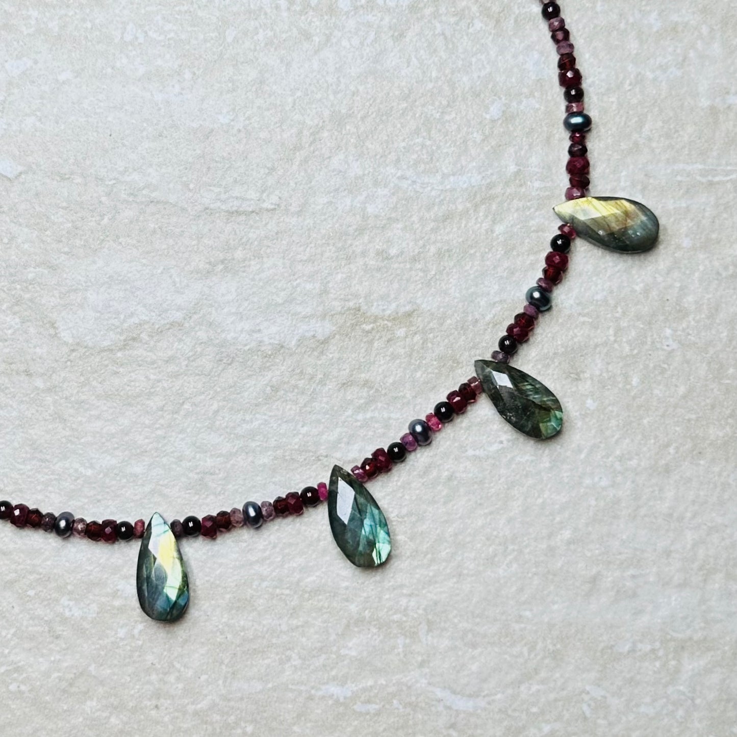 Labradorite Briolette Ruby & Garnet Necklace