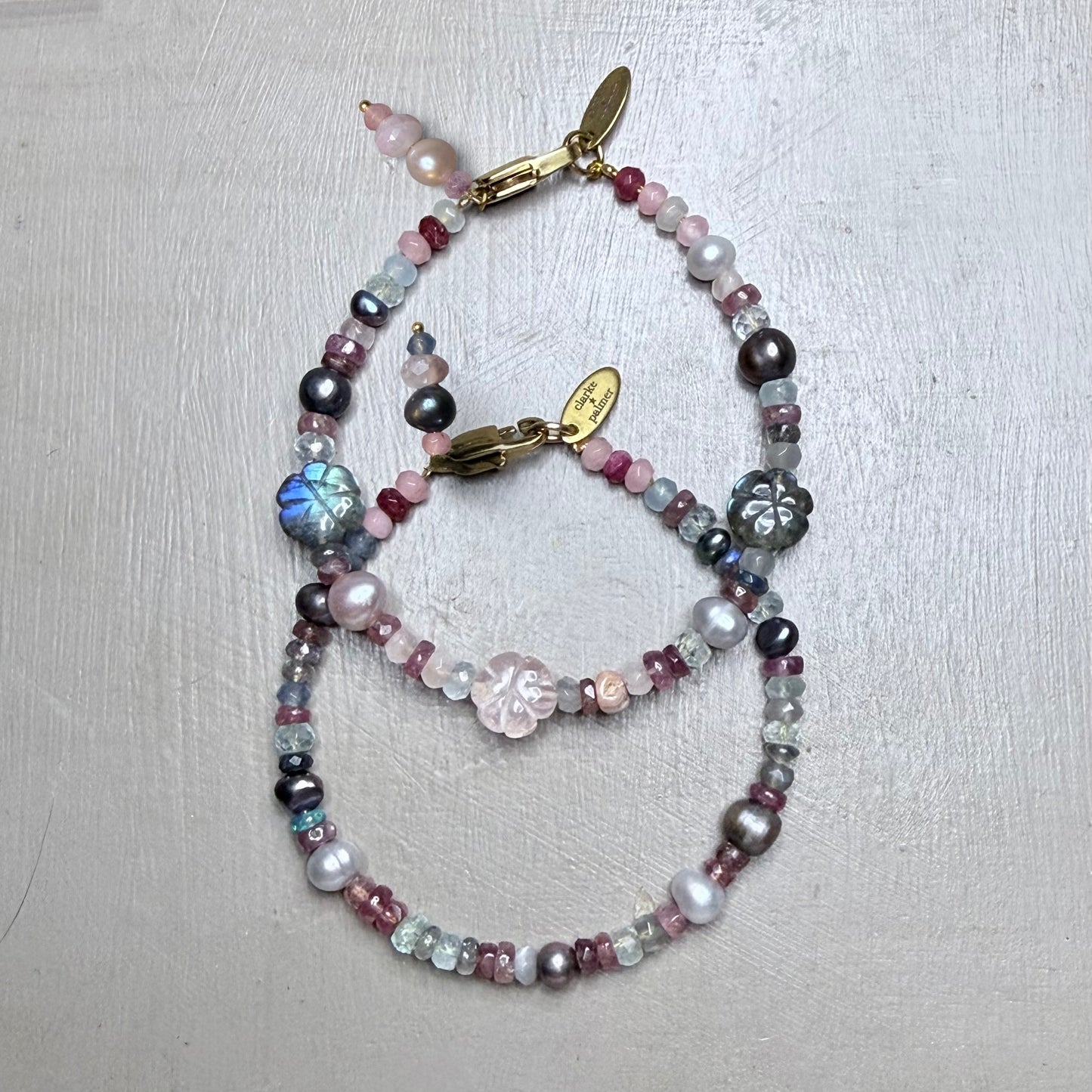 Violetta Carved Gemstone Flower & Pearl Bracelet | CLARKE PALMER